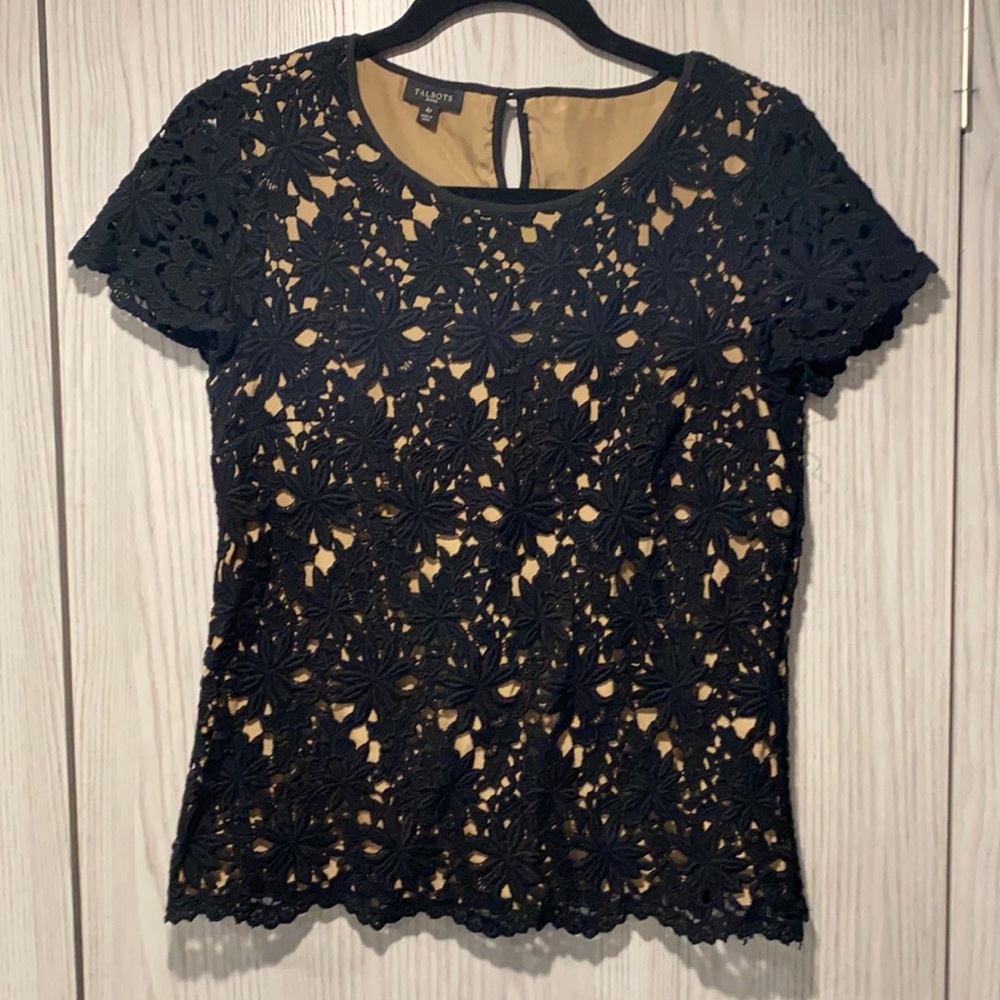 Talbots lined black lace blouse